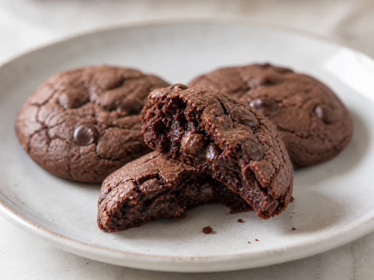 Pormenor de uma porção de Biscoitos de Chocolate Rápidos