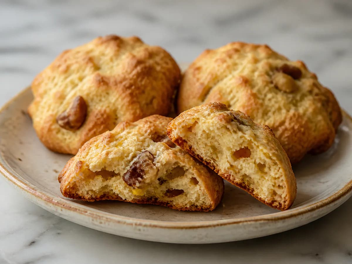 Pormenor de uma porção de Biscoitos de Laranja e Noz