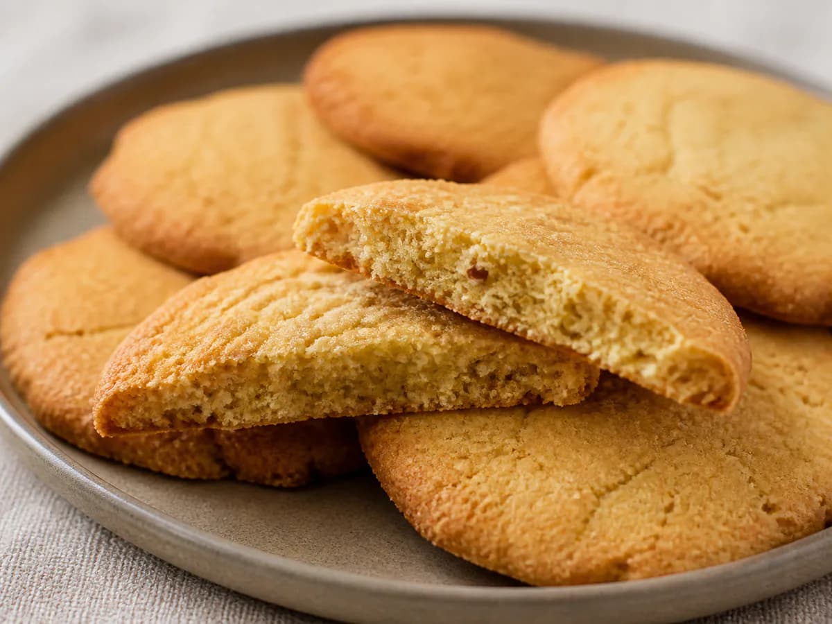 Pormenor de uma porção de Biscoitos de Milho e Amêndoa