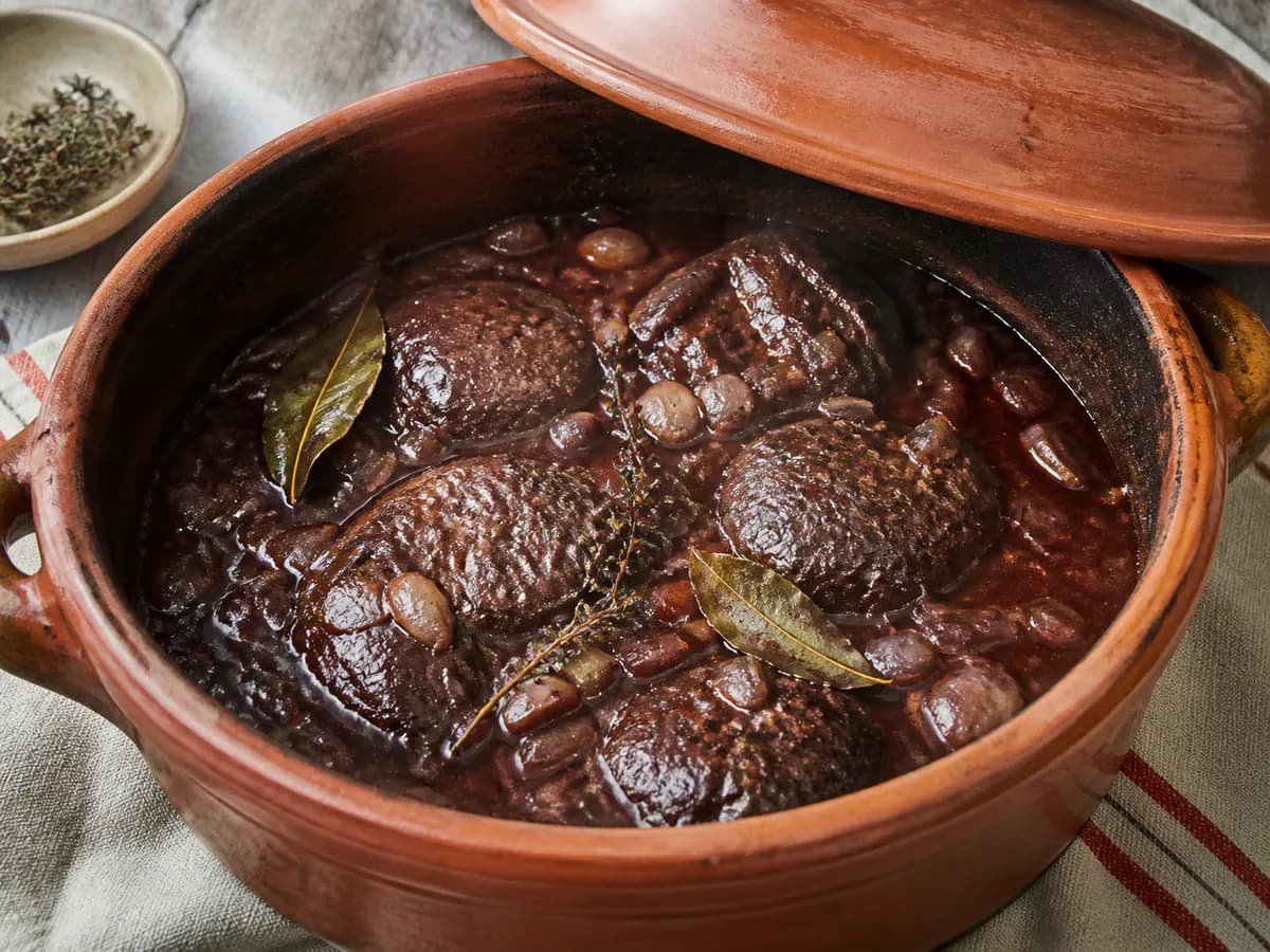 Preparação de Bochechas de Porco Assadas no Forno durante a confeção