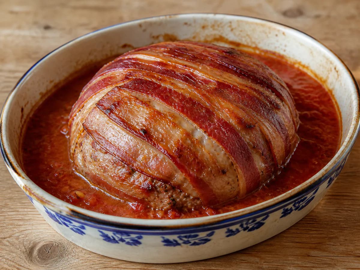 Bola de Carne Picada com Bacon no Forno