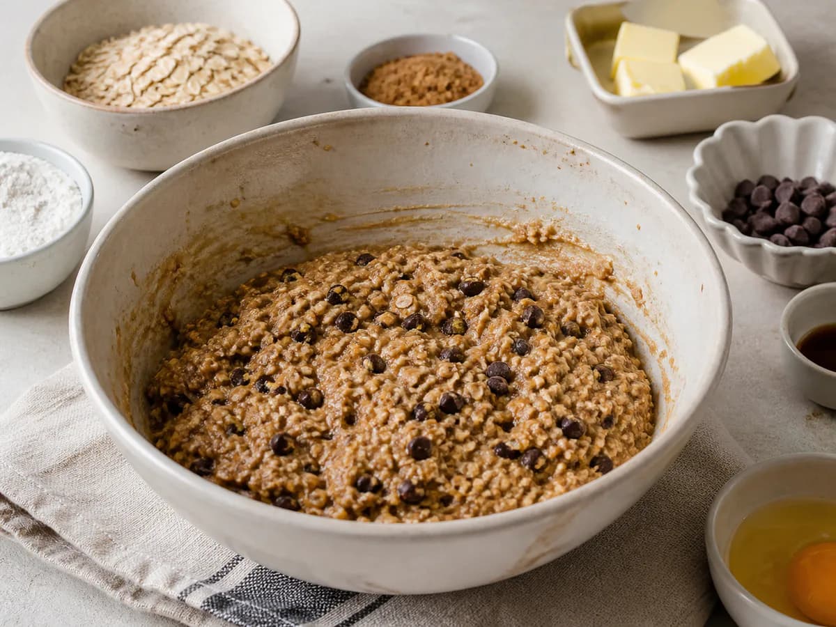 Preparação de Bolachas de Aveia e Chocolate durante a confeção