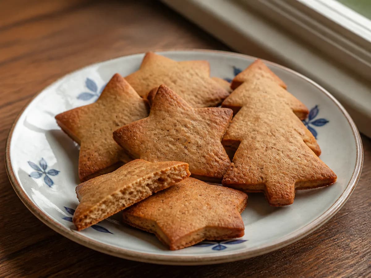 Pormenor de uma porção de Bolachas de Canela e Gengibre para o Pai Natal