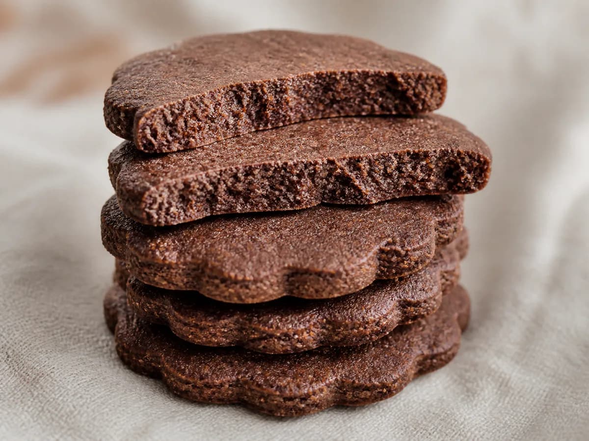 Pormenor de uma porção de Bolachas de Chocolate e Cardamomo
