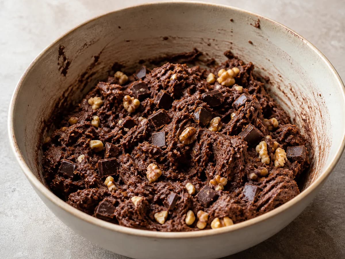 Preparação de Bolachas de Chocolate e Nozes durante a confeção