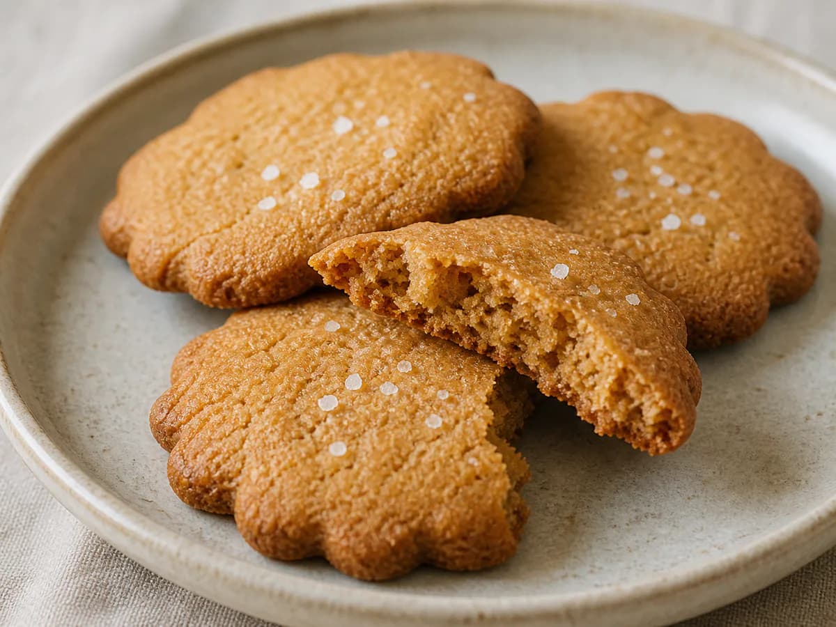 Pormenor de uma porção de Bolachas de Mel e Flor de Sal
