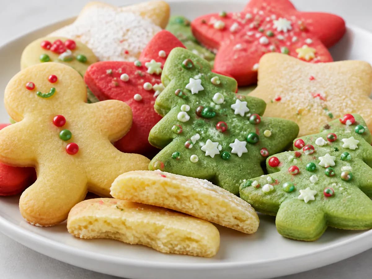 Pormenor de uma porção de Bolachas de Natal Divertidas para os Mais Novos