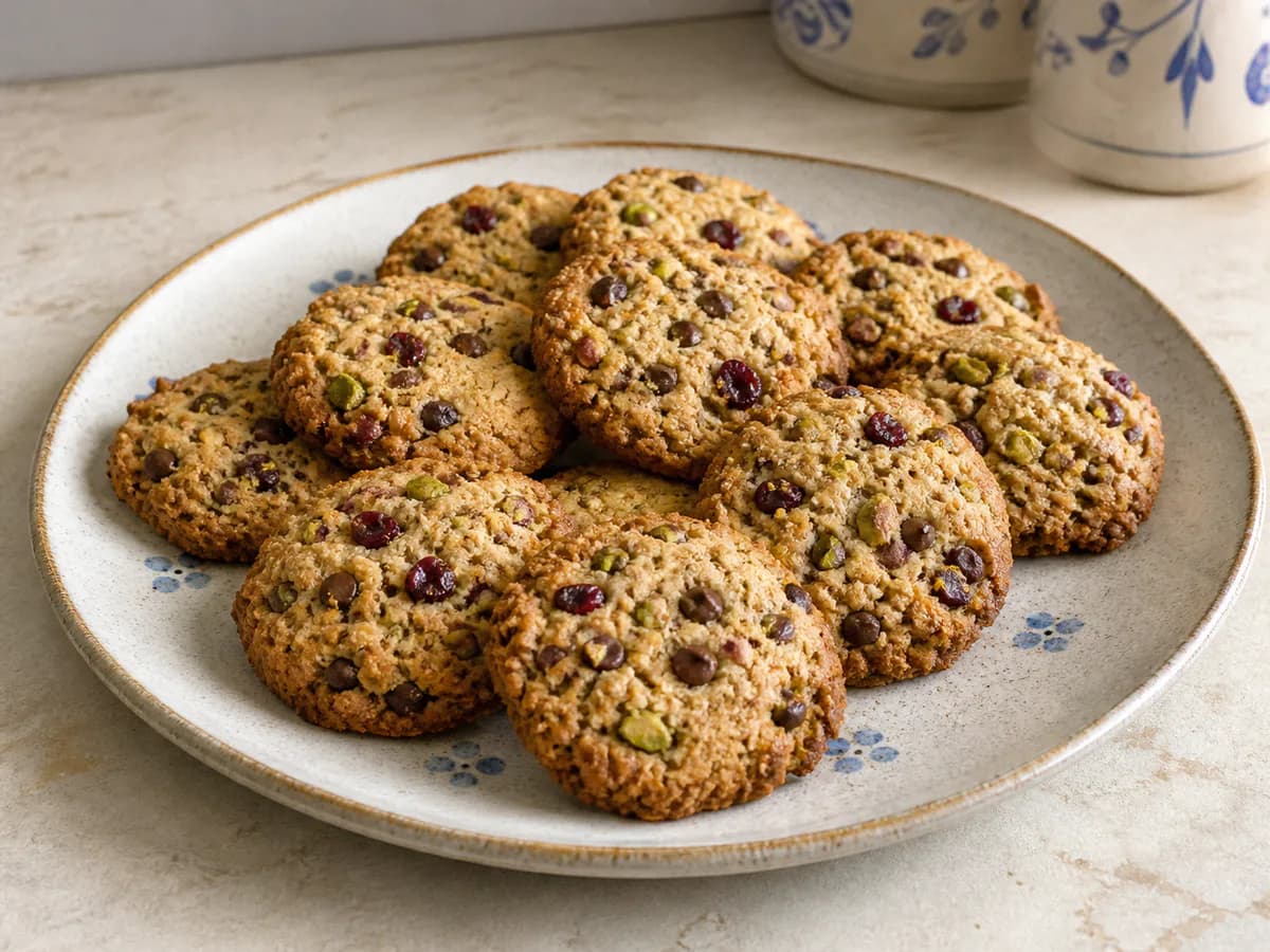 Bolachas de Pistácio, Chocolate e Arandos