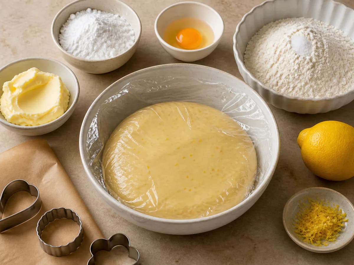 Preparação de Bolachinhas Deliciosas de Manteiga e Limão durante a confeção