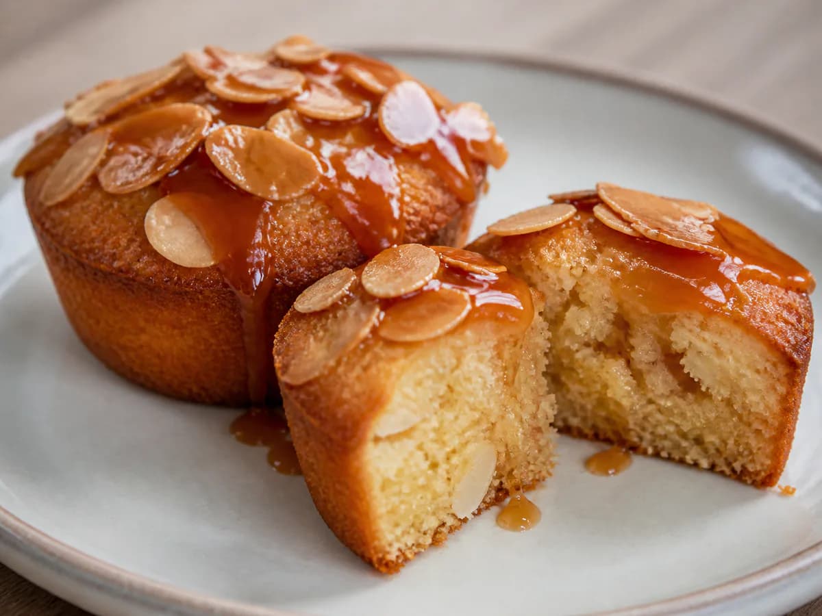 Pormenor de uma porção de Bolinhos de Amêndoa e Caramelo