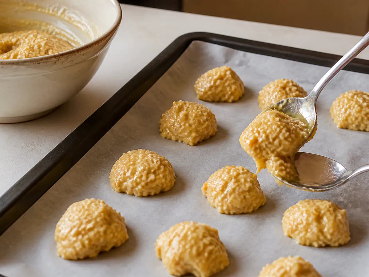 Preparação de Bolinhos de Sésamo com Laranja durante a confeção