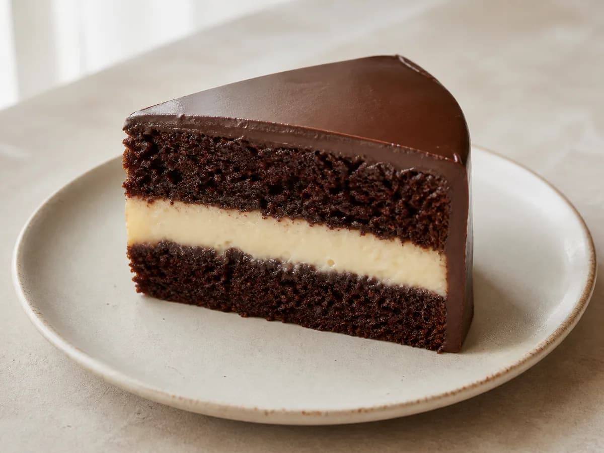 Pormenor de uma porção de Bolo Bombom de Chocolate e Leite Condensado