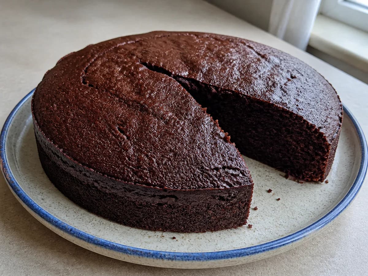 Pormenor de uma porção de Bolo de Café e Chocolate