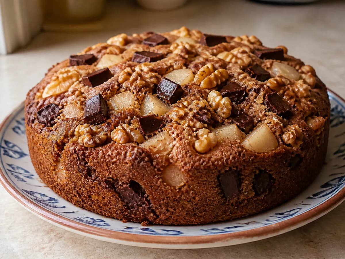 Bolo de Castanhas, Nozes e Pêra com Chocolate