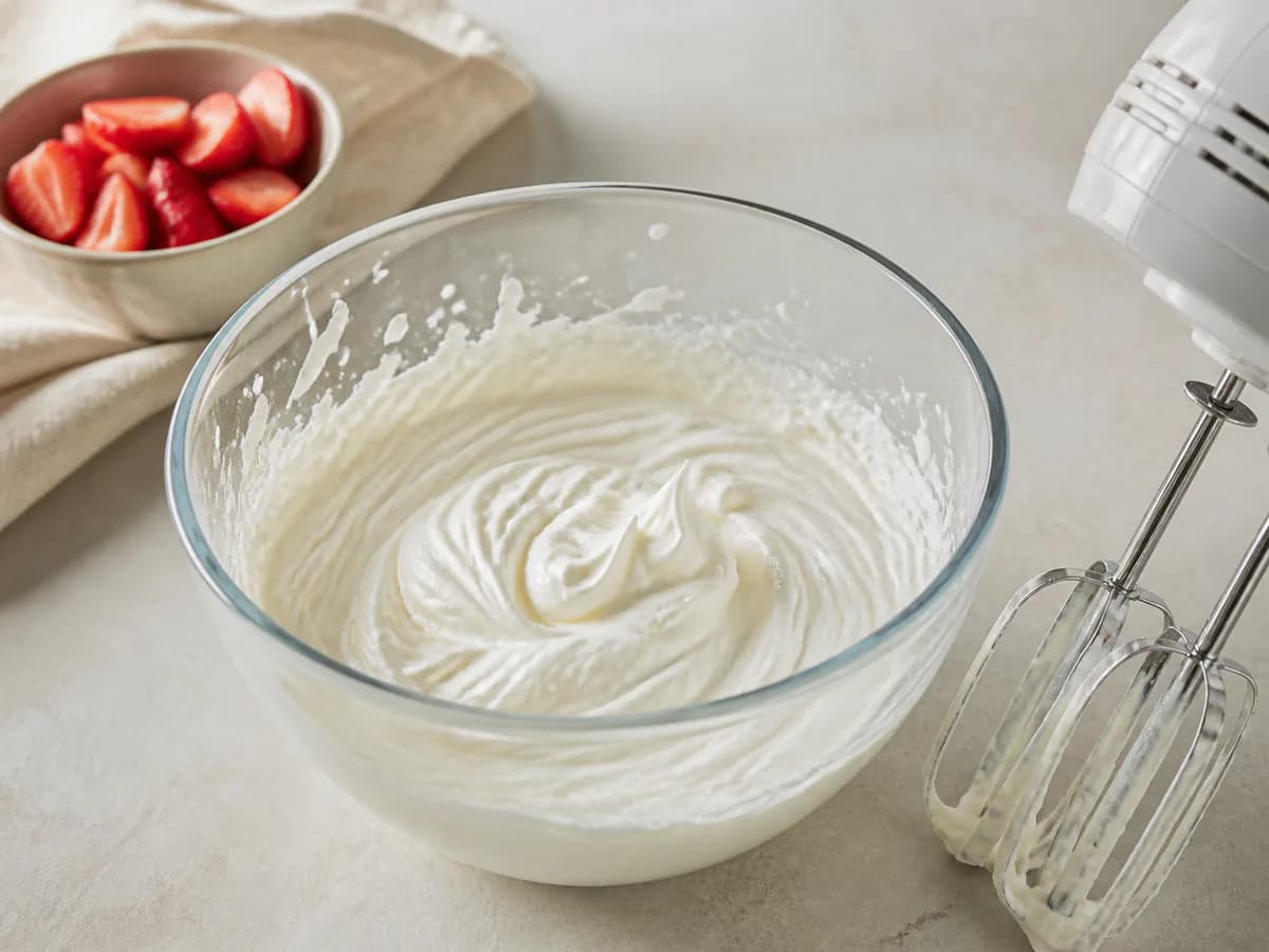 Preparação de Bolo Espetacular com Chantilly e Morangos Frescos durante a confeção