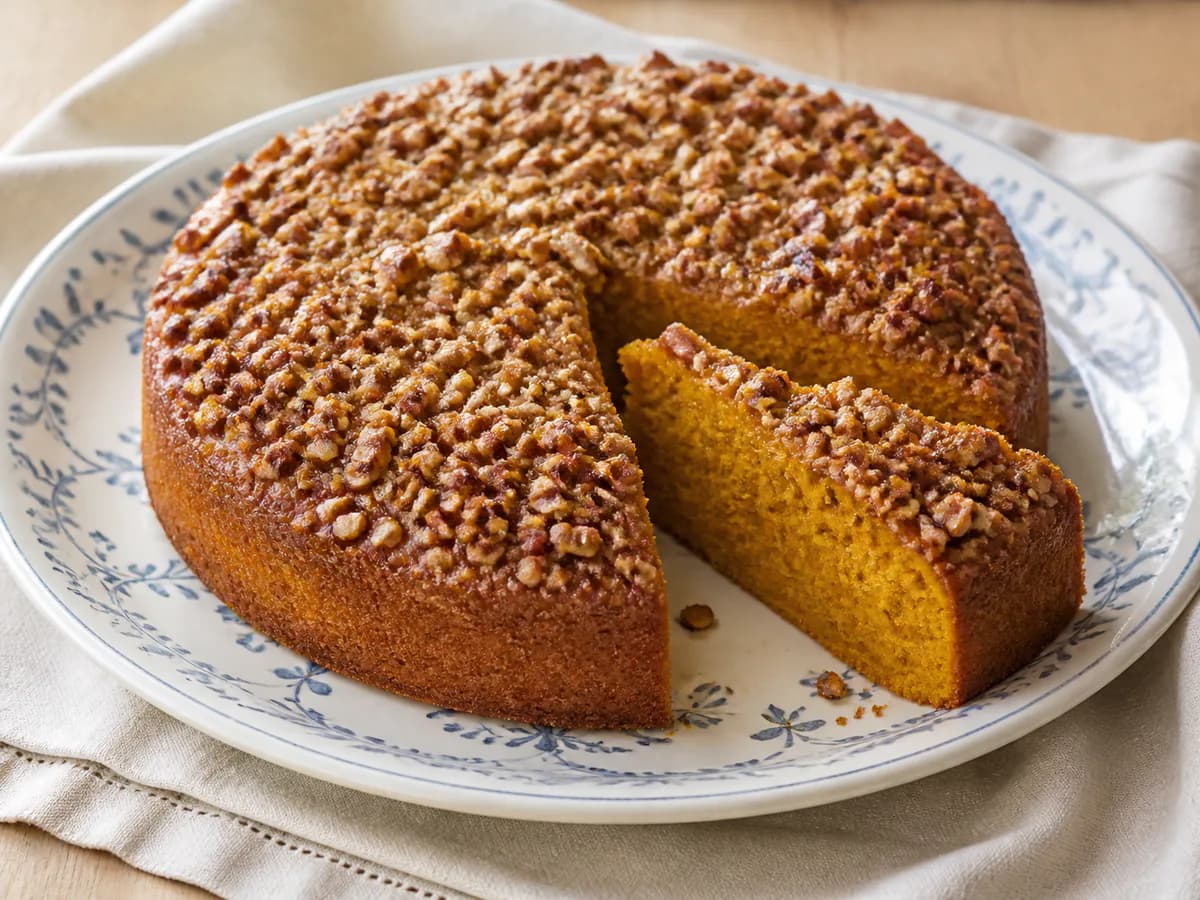 Bolo de Abóbora com Cobertura de Frutos Secos