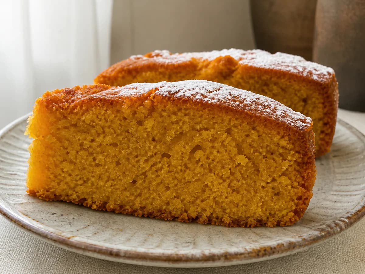 Pormenor de uma porção de Bolo de Abóbora