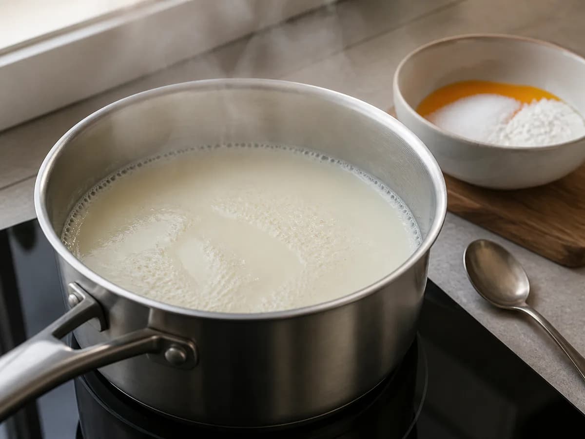 Preparação de Bolo de Amêndoa com Creme Pasteleiro durante a confeção