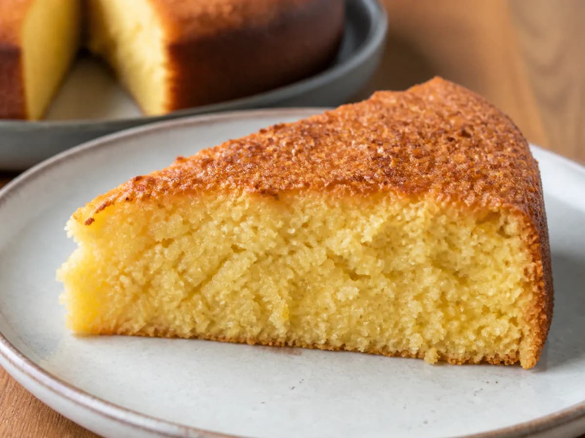 Pormenor de uma porção de Bolo de Amêndoa e Coco Sem Trigo