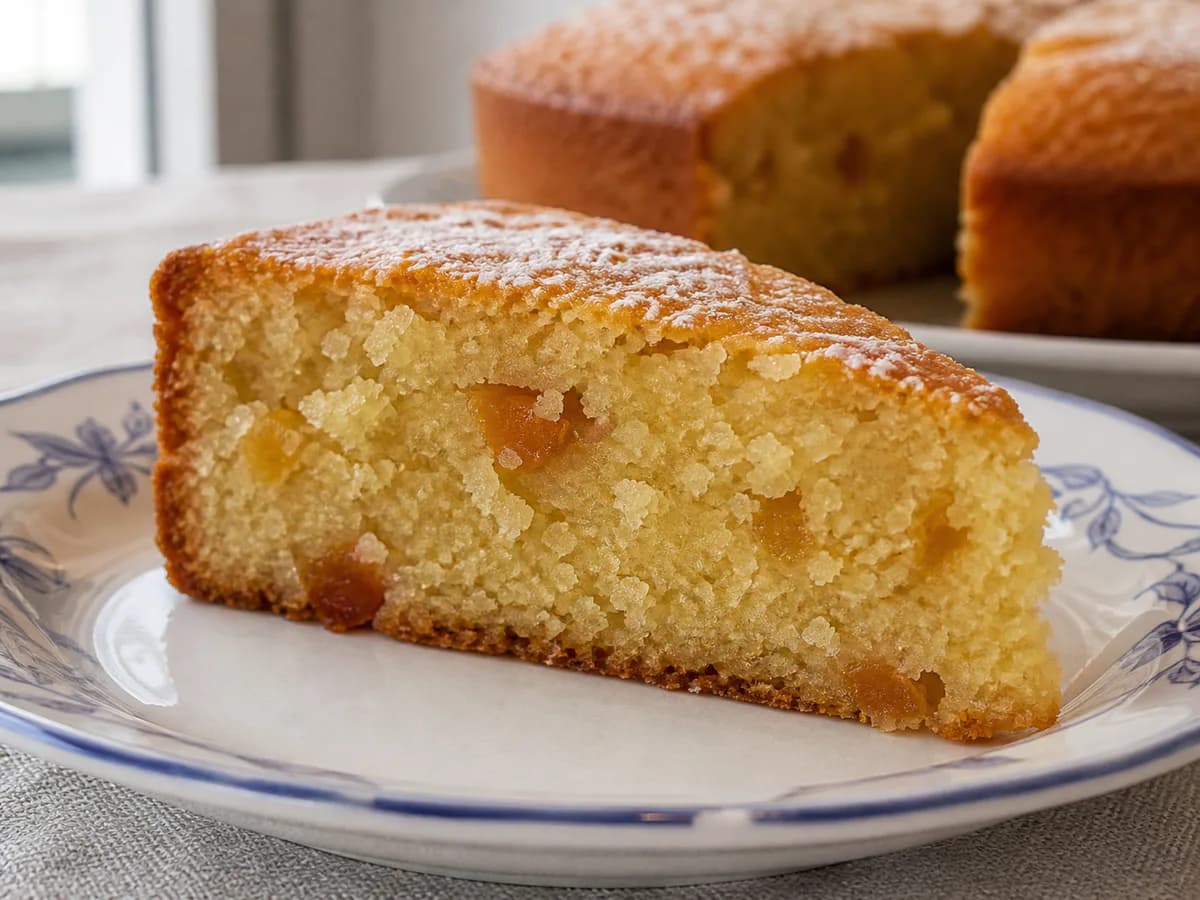 Pormenor de uma porção de Bolo de Amêndoa, Gila e Coco