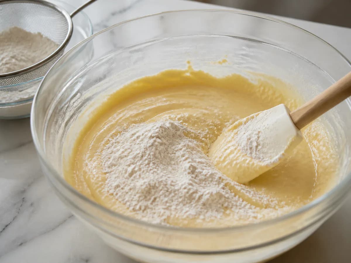 Preparação de Bolo de Ananás com Caramelo durante a confeção