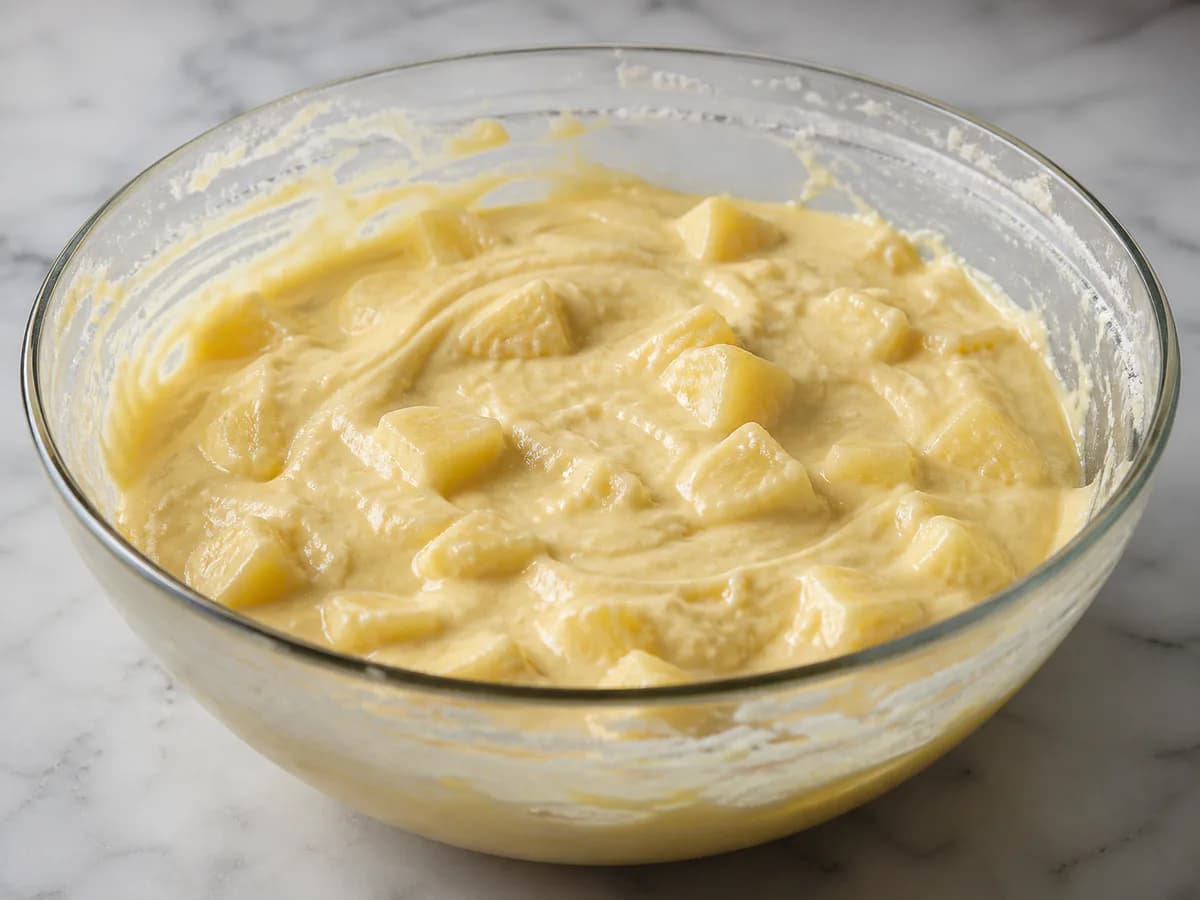 Preparação de Bolo de Ananás e Chantilly durante a confeção