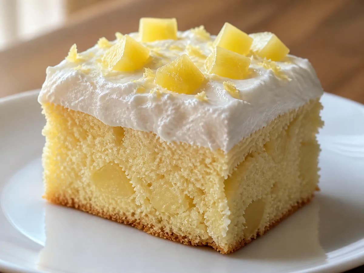 Pormenor de uma porção de Bolo de Ananás e Chantilly