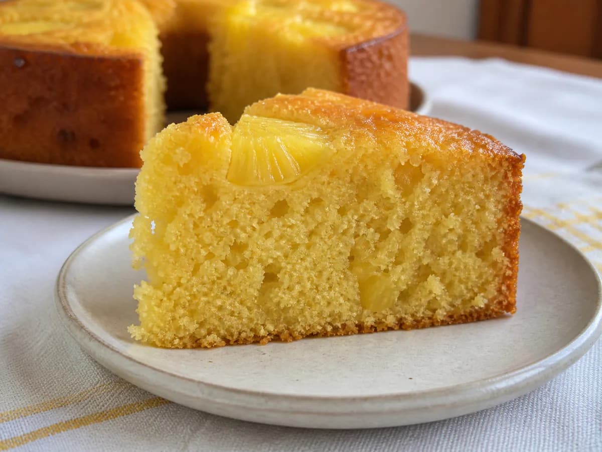 Pormenor de uma porção de Bolo de Ananás Formidável, Bem Fofinho e Húmido