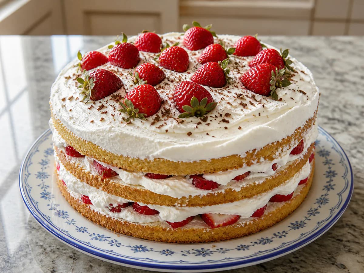 Bolo de Aniversário de Morangos e Chantilly