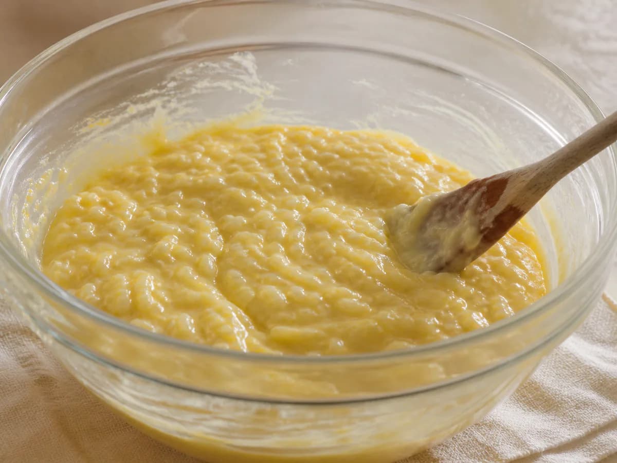 Preparação de Bolo de Arroz Cozido com Limão durante a confeção
