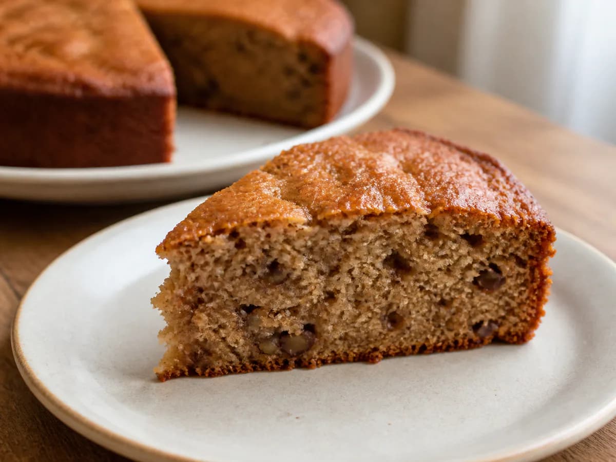 Pormenor de uma porção de Bolo de Banana Suculento