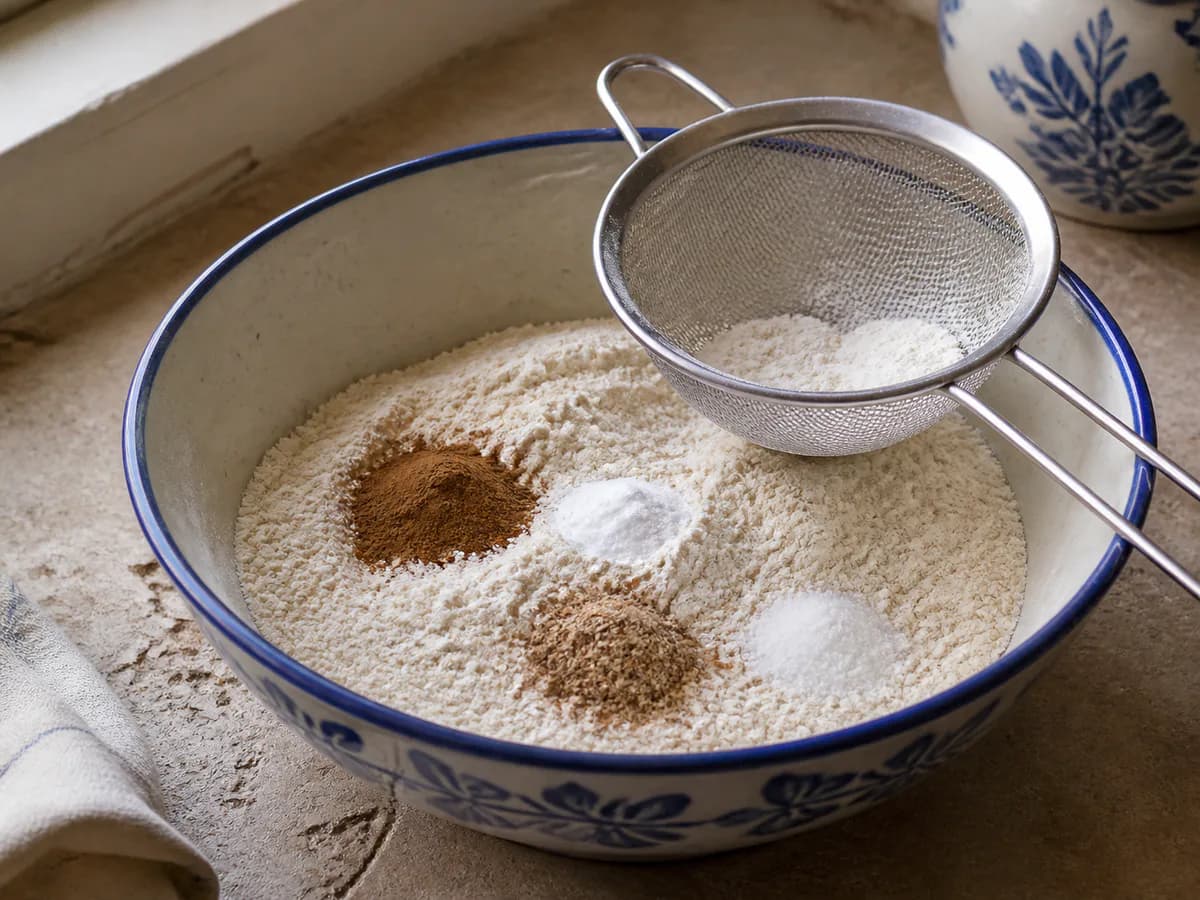 Preparação de Bolo de Banana Aromatizado com Canela durante a confeção