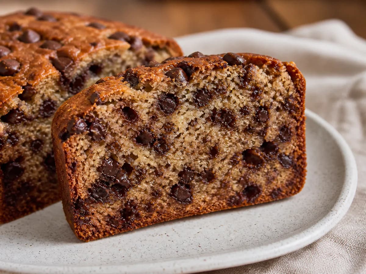 Pormenor de uma porção de Bolo de Banana com Chocolate