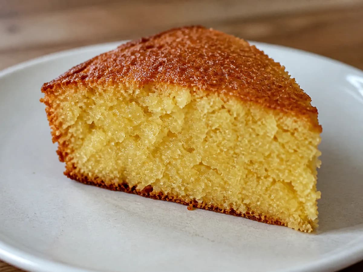 Pormenor de uma porção de Bolo de Batata Doce e Coco