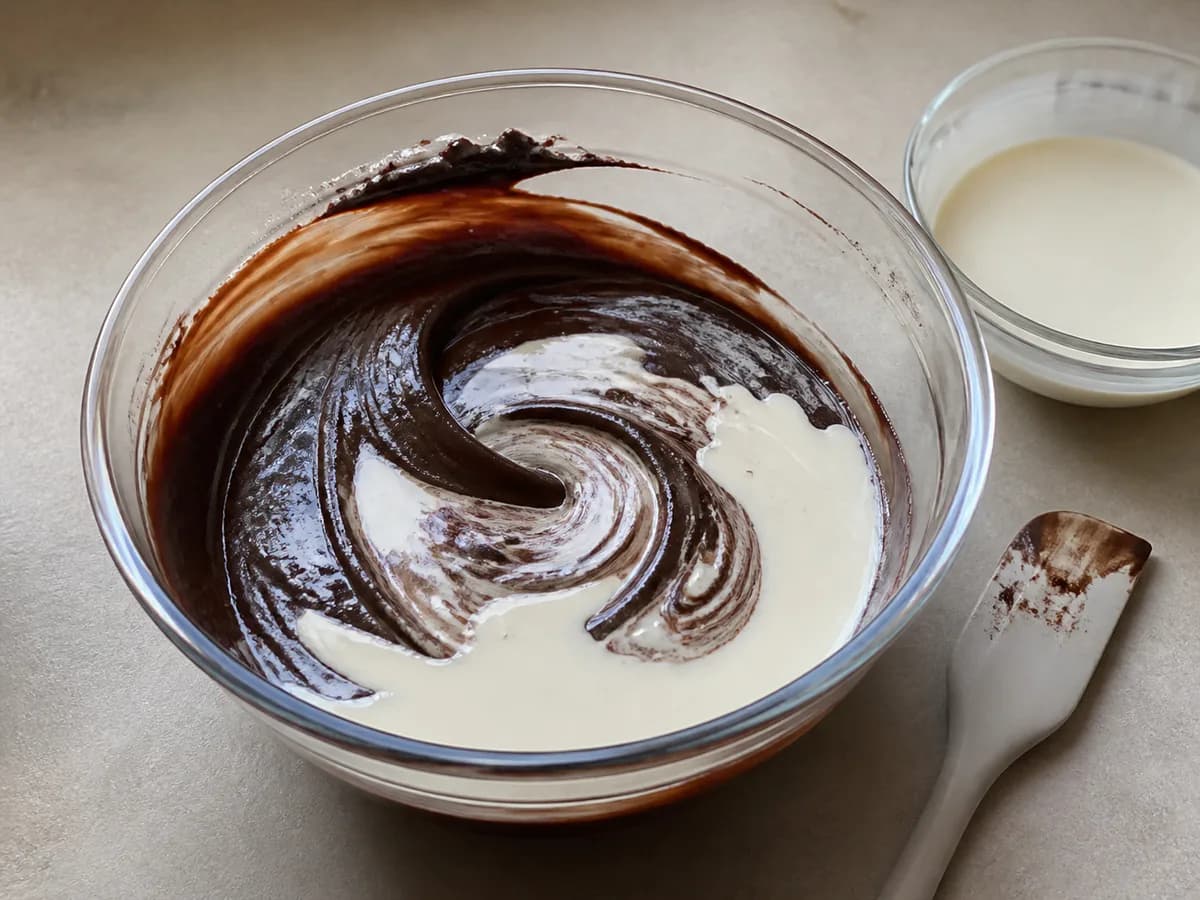 Preparação de Bolo de Biscoitos e Chocolate durante a confeção