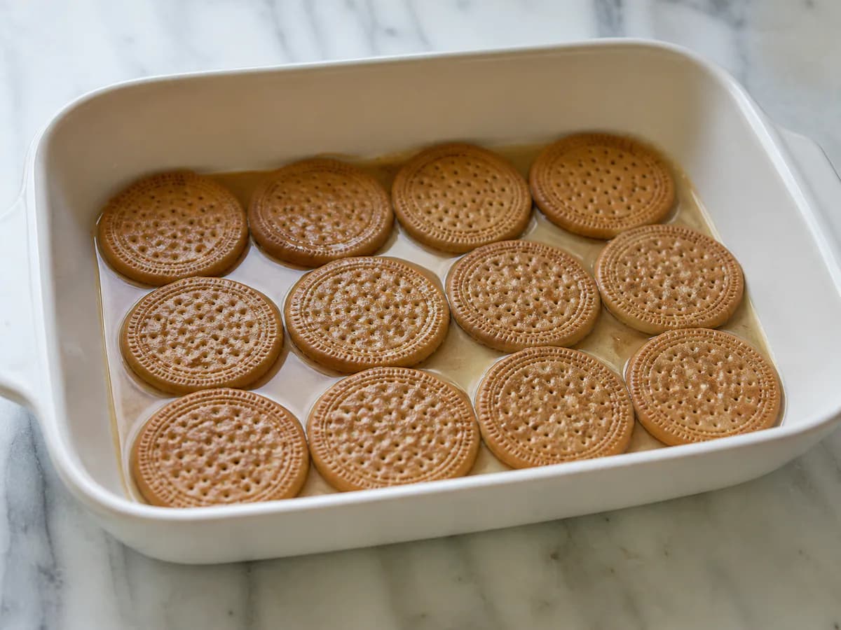 Preparação de Bolo de Bolacha de Café durante a confeção