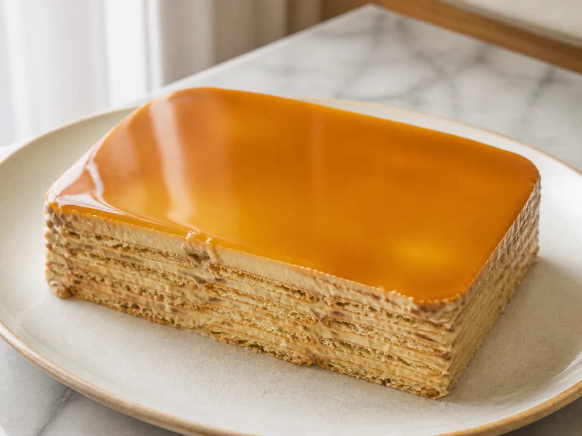 Bolo de Bolacha e Café com Espelho de Caramelo
