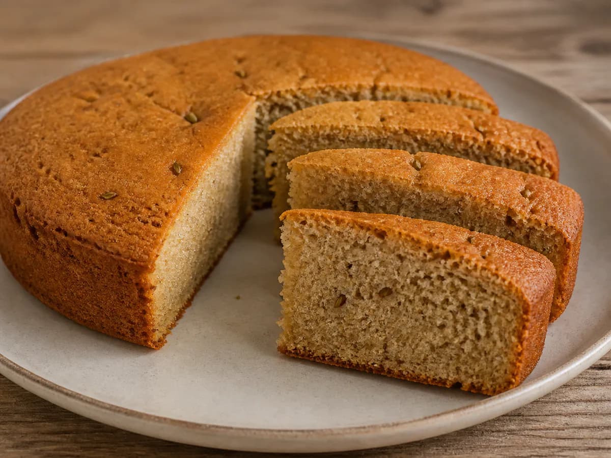 Pormenor de uma porção de Bolo de Canela e Erva-doce Rapidíssimo