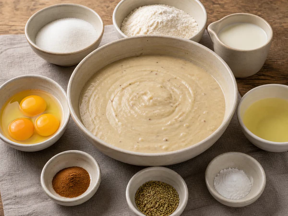 Preparação de Bolo de Canela e Erva-doce Rapidíssimo durante a confeção