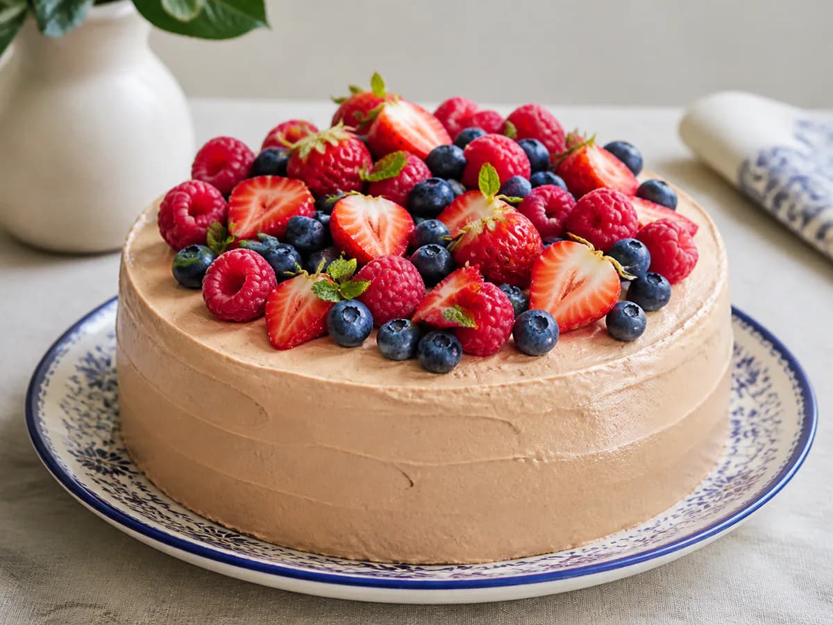 Bolo de Cappuccino com Frutos Vermelhos