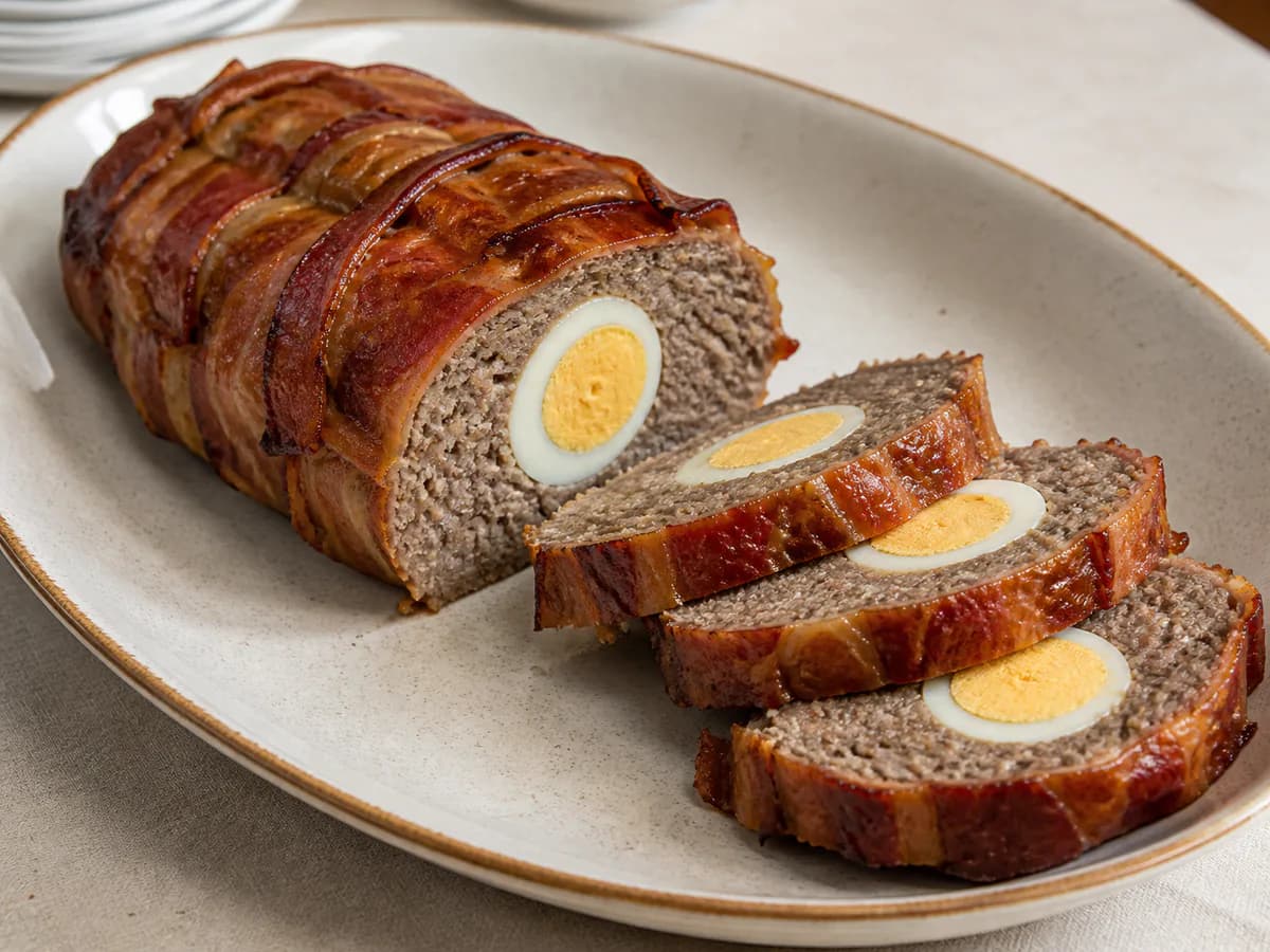 Bolo de Carnes com Ovo e Bacon