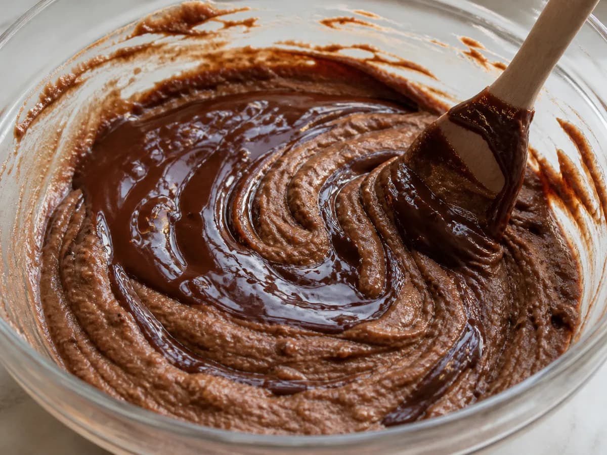 Preparação de Bolo de Castanhas e Chocolate durante a confeção