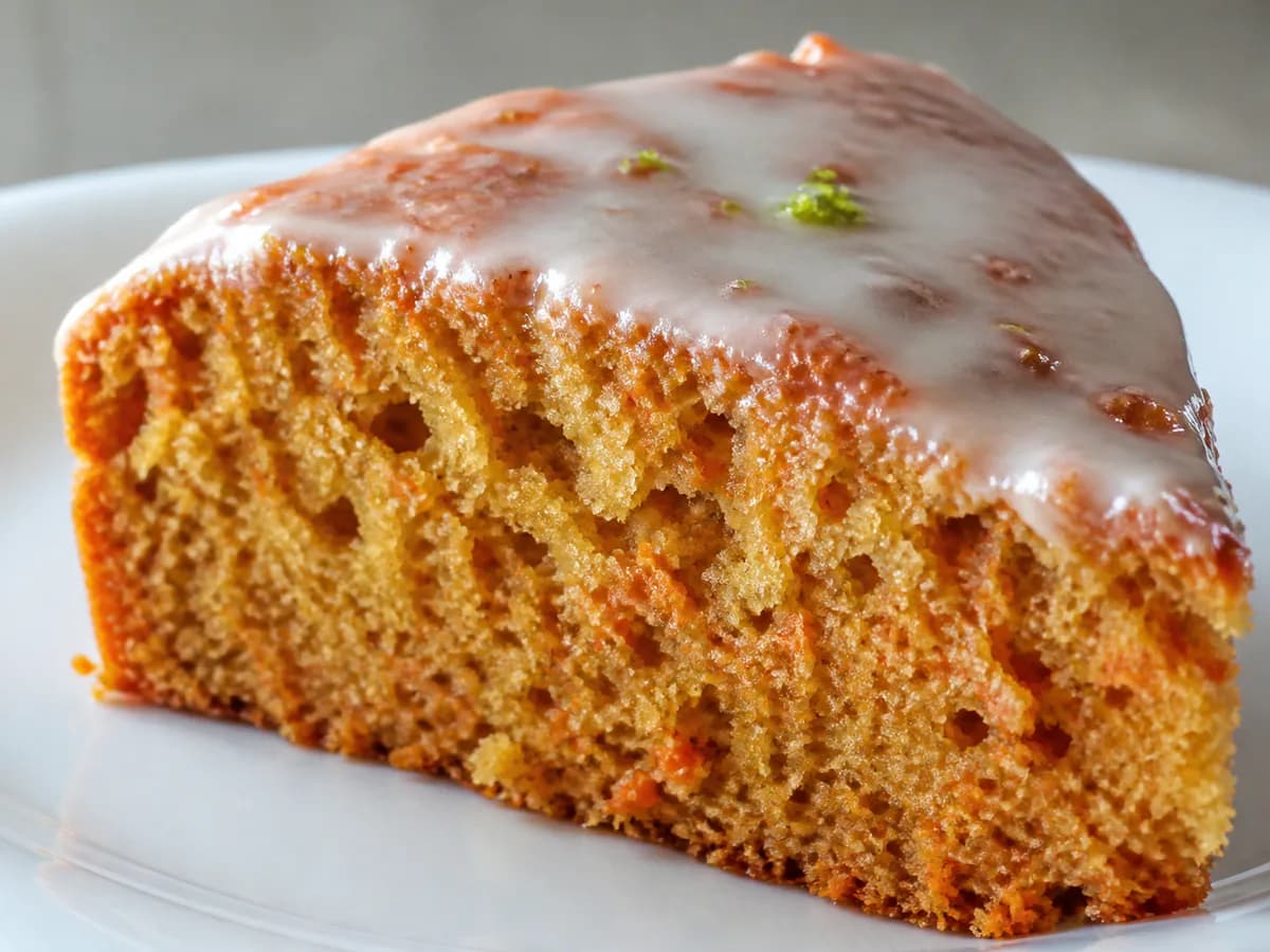 Pormenor de uma porção de Bolo de Cenoura, Canela e Lima