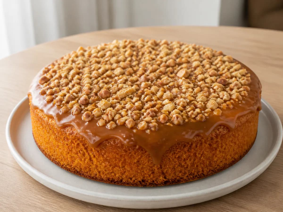 Bolo de Cenoura com Cobertura de Caramelo e Amendoim