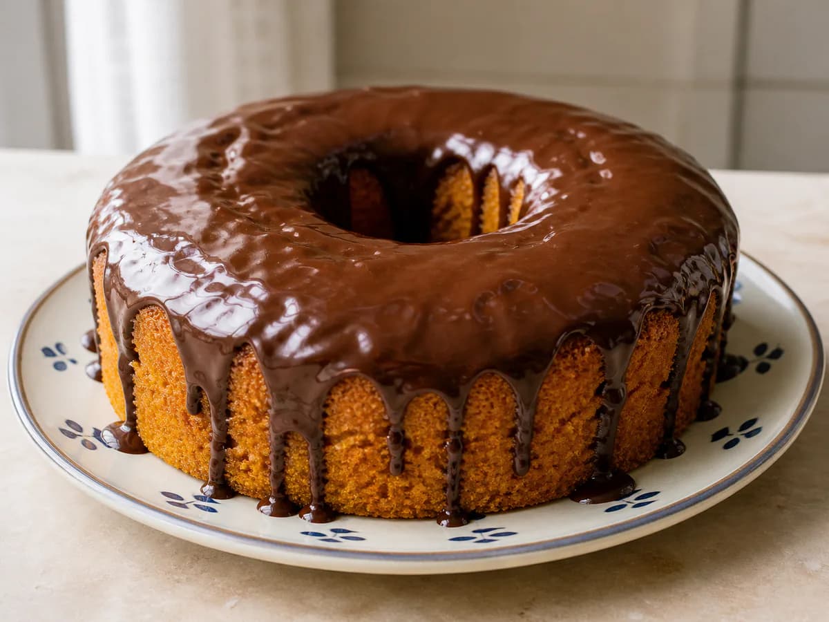 Bolo de Cenoura com Calda de Chocolate e Leite