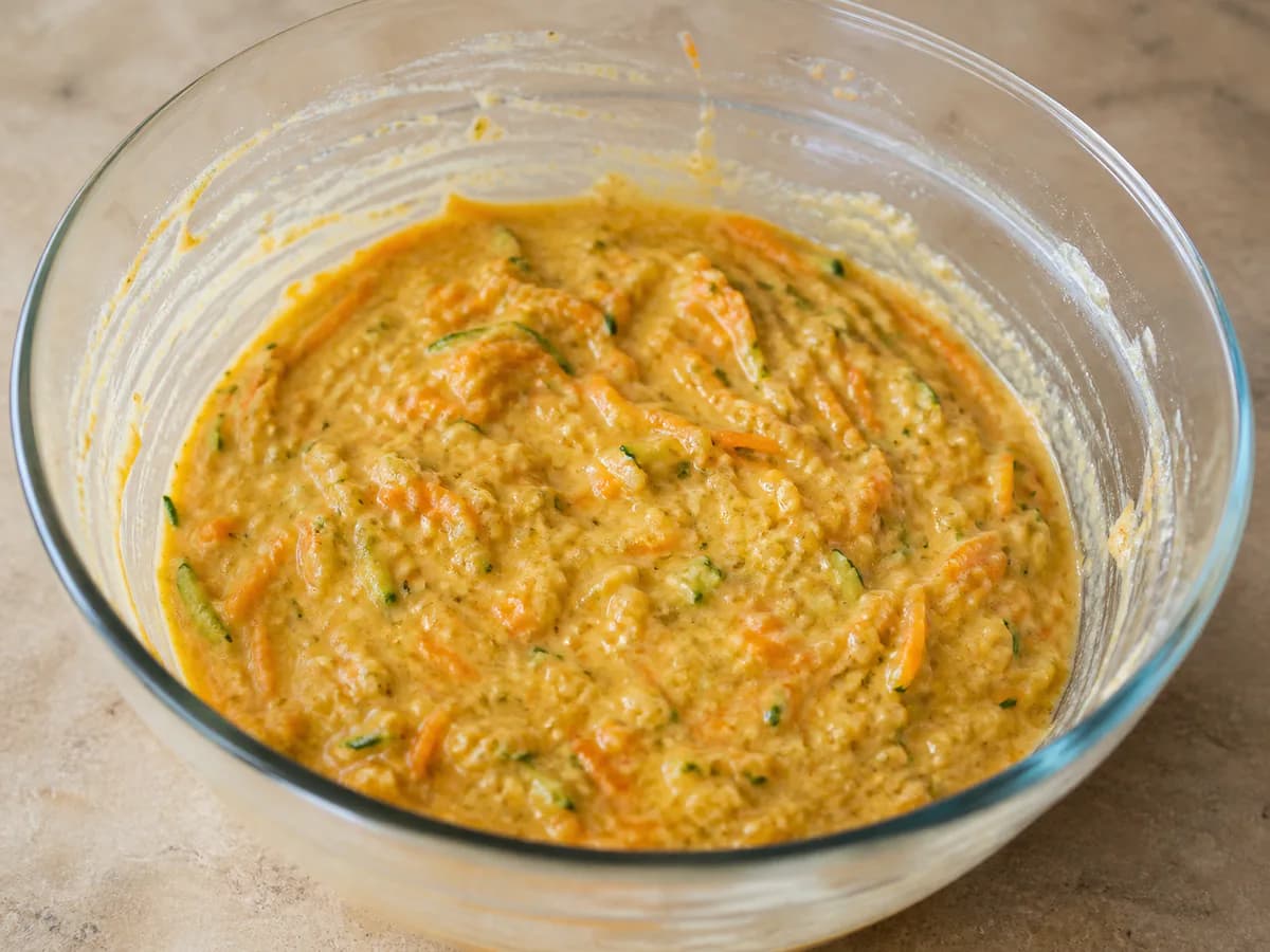 Preparação de Bolo de Cenoura e Courgete durante a confeção