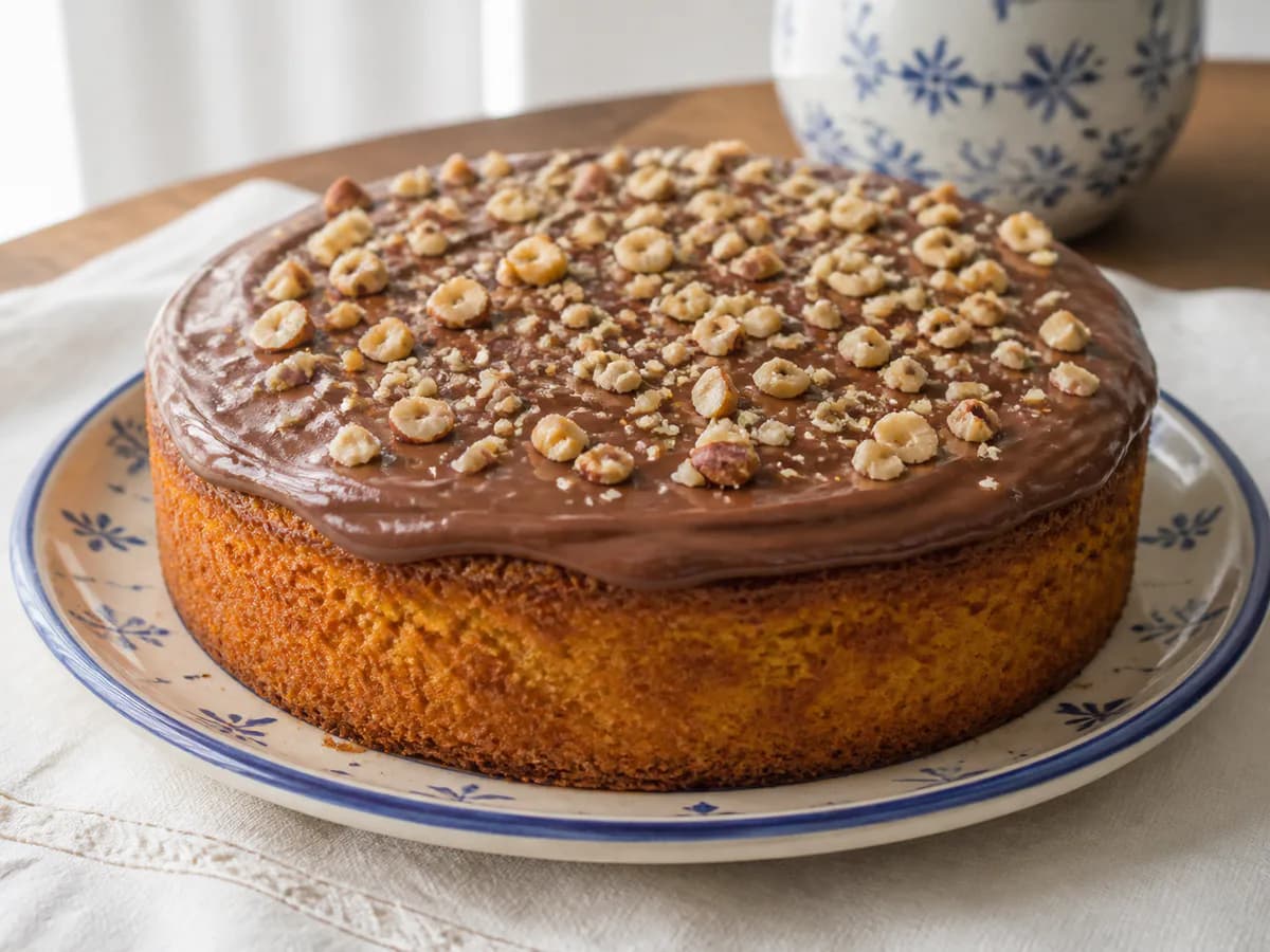Bolo de Cenoura com Creme de Avelãs e Chocolate