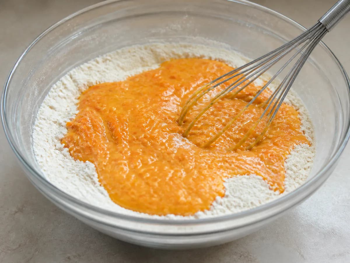 Preparação de Bolo de Cenoura e Laranja Maravilhoso durante a confeção