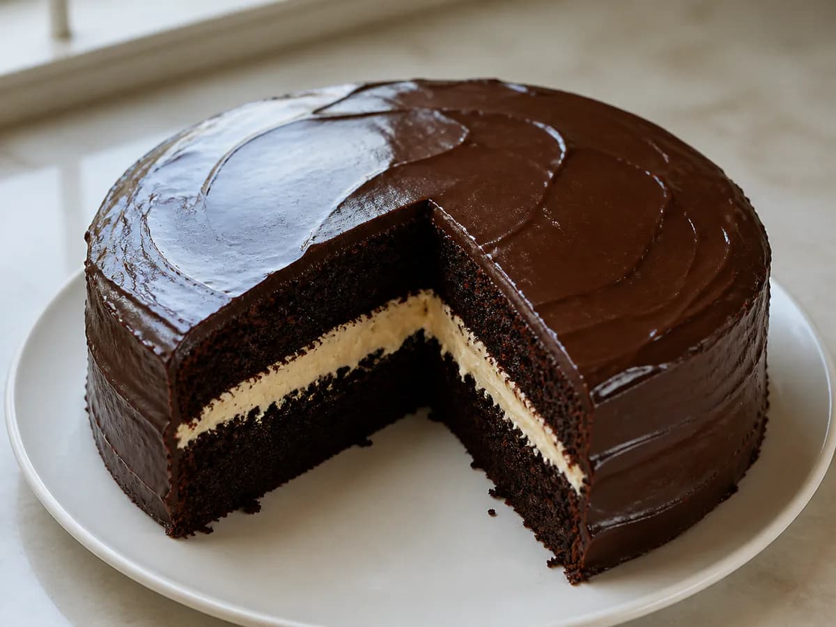Bolo de Chocolate com Cobertura e Recheio de Natas e Manteiga de Amendoim
