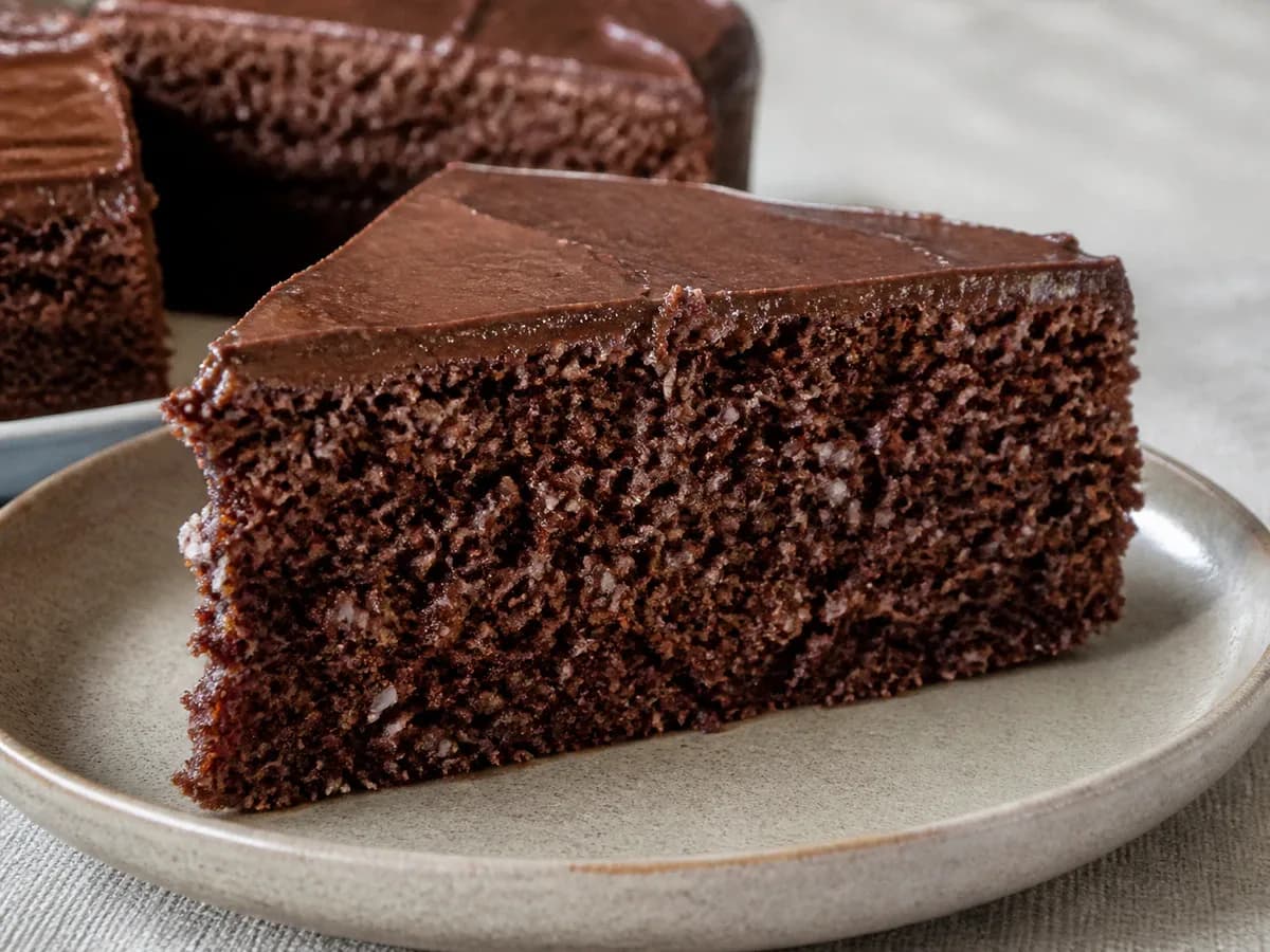 Pormenor de uma porção de Bolo de Chocolate com Coco